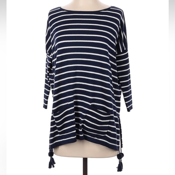 Lilly Pulitzer White & Navy Elba Boat Neck Stripe Pullover Sweater Size XXS XS - Picture 3 of 8